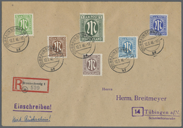 Br Bizone: 1945, AM-Post 80 Pf. Und 1 RM Deutscher Druck Zusammen Mit 11 Weiteren Marken Auf Zwei Einsc - Altri & Non Classificati