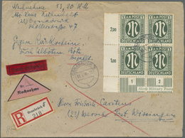 Br/ Bizone: 1946, 1 Mark AM-Post, Eckrandviererblock Von Der Linken Unteren Bogenecke Auf Nachnahme-Eins - Sonstige & Ohne Zuordnung