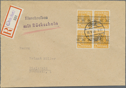 Br Bizone: 1948, 25 Pf Arbeiter Bandaufdruck, 4er-Block Als Portogerechte MeF Auf Einschreibe-Rückschei - Sonstige & Ohne Zuordnung