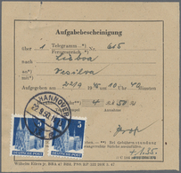 Br Bizone: 1948, 2 X 5 Pf Bauten, MeF Auf Aufgabebescheinigung Für Ein Telegramm Von Hannover, 22.9.50, - Altri & Non Classificati