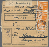 Br Bizone: 1948, 6 Pf Orange Bauten, 15 Stück Als Massen-MeF Auf Paketkarte Von Holzminden, 2.7.51, Nac - Autres & Non Classés