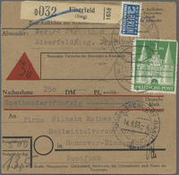 Br Bizone: 1952, 1 DM Grün, 5 Stück Als Portogerechte MeF Auf Nachnahme-Paketkarte Von Eiserfeld (Sieg) - Altri & Non Classificati