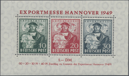 ** Bizone: 1949, "EXPORTMESSE-HANNOVER" Block 1 In Seltener B-Farbe 30 Pf. In Dunkelgrünlichblau, Postf - Altri & Non Classificati