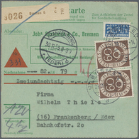 Br Bundesrepublik Deutschland: 1953/1954, Waagerechtes Paar 60 Pfg. Posthorn Auf Paketkarte Ab BREMEN S - Autres & Non Classés