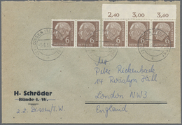 Br Bundesrepublik Deutschland: 1954, 5 X 6 Pf Heuss, Waager. Paar Und Waager. 3er-Streifen Vom Oberrand - Sonstige & Ohne Zuordnung