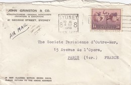 AUSTRALIA - COVER JOHN GRINSTON & CO. SYDNEY - 6. OCT 1948 TO PARIS FRANCE   /1 - Lettres & Documents