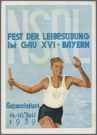 Ansichtskarten: Propaganda: 1939, "Fest Der Leibesübungen Im Gau XVI-Bayern" Schweifurt, Gelaufen N. - Partiti Politici & Elezioni