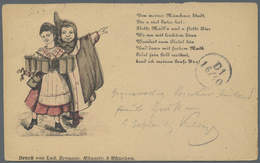 Ansichtskarten: Vorläufer: 1882, MÜNCHEN, Münchner Kindl Und Kellnerin Mit Bierkrügen "Von Meiner Mü - Ohne Zuordnung