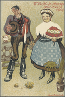 Ansichtskarten: Bayern: MÜNCHEN/"Bauern-Kita": 1905, "Mina Und Lisl Auf Der Bauern-Kirta", Handgemal - Andere & Zonder Classificatie