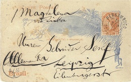 1916-C P E P 40 Reis  From PERNAMBUCO  To Leipzig ( Germany ) " Magdalena Via Lisboa " - Covers & Documents