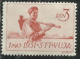 TRIESTE B 1951 VARIETY VARIETA' LABOUR DAY 1TH MAY 1 MAGGIO YUGOSLAVIA OVERPRINT SOPRASTAMPATO JUGOSLAVIA DIN 3d MNH - Ongebruikt