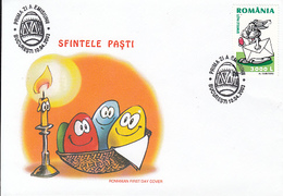 EASTER, CANDLE, PAINTED EGGS, RABBIT, COVER FDC, 2003, ROMANIA - Easter