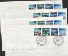 AAT NOLAN ANTARCTIC LANDSCAPES1989 Issue 4 FDC Davis 29/11/89, Mawson 17/11/89, Casey 28/10/89 Macquarie24/11/89 - FDC