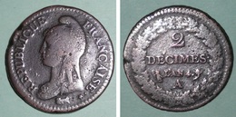 Rare Pièce De Monnaie 1795-96 , République Française, 2 Décimes (20 Cts) De L'AN 4 IV, Calendrier Républicain Directoire - E. 20 Centimes