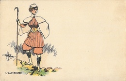 L'alpinisme (femme) - Illustration Signée (à Identifier) - Carte Belleville Dos Simple, Non Circulée - Alpinismus, Bergsteigen