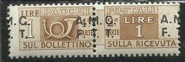 TRIESTE A 1947 1948 AMG-FTT SOPRASTAMPATO D'ITALIA ITALY OVERPRINTED PACCHI POSTALI LIRE 1 MNH VARIETY VARIETA' - Postpaketen/concessie