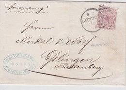 ANGLETERRE 1877 LETTRE DE LONDRES POUR ESSLINGEN  ALLEMAGNE - Cartas & Documentos