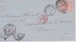 ANGLETERRE 1865 LETTRE DE LONDRES POUR ST-LO CACHET D'ENTREE ANGLETERRE PAR CALAIS - Cartas & Documentos