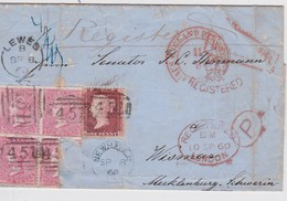 ANGLETERRE 1860 LETTRE RECOMMANDEE DE NEWHAVEN EN RECOMMANDE POUR WISMAR - Lettres & Documents