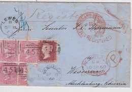 ANGLETERRE 1860 LETTRE RECOMMANDEE DE NEWHAVEN EN RECOMMANDE POUR WISMAR - Storia Postale