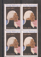 USA 1982,George Washington, 20c Block Of 4, Scott # 1952, VF MNH** - George Washington