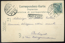 FIUME 1903. Cataro Postcard With Paquebot Stamps, Austrian Chartering Sent To Budapest - Lettres & Documents