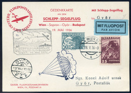 89429 AUSZTRIA 1936.Első Páros Vontató Repülés Légi Levlap Győrbe Küldve / AUSTRIA 1936.  Special Flight Airmail Card To - Andere & Zonder Classificatie