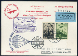 89437 AUSZTRIA 1936.Első Páros Vontató Repülés Légi Levlap Sopronba Küldve / AUSTRIA 1936.  Special Flight Airmail Card - Other & Unclassified