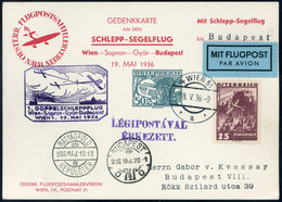 89432 AUSZTRIA 1936.Első Páros Vontató Repülés Légi Levlap Budapestre Küldve / AUSTRIA 1936.  Special Flight Airmail Car - Andere & Zonder Classificatie