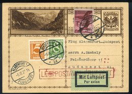 89452 AUSZTRIA 1927. Klagenfurt, Kiegészített , Légi Díjjegyes Levlap Budapestre Küldve. R! Ez A Darab Látható Az Alföld - Other & Unclassified