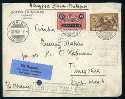 SWITZERLAND 1926 Airmail Sent To Romania On The Zurich-Munich-Vienna-Budapest-Belgrade-Timişoara Route! - Other & Unclassified