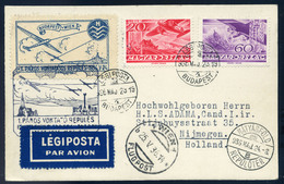 89447 BUDAPEST 1936.  Budapest - Wien 1. Páros Vontató Repülés Levél Hollandiába Küldve,levélzárókkal. Így Ritka. / 1st - Brieven En Documenten