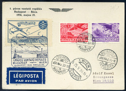 89442 BUDAPEST 1936.  Budapest - Wien 1. Páros Vontató Repülés Levlap Bécsbe Küldve,levélzárókkal. / 1st Hauling Flight - Lettres & Documents