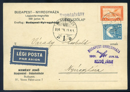 89450 1931 Légi Levelezőlap Budapest - Nyíregyháza Első Járat - Used Stamps