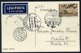 89444 BUDAPEST 1938. FILPROK Légi Levelezőlap Prágába Küldve (külföldre Küldve Ritka, Főleg Csehszlovákiába) - Used Stamps