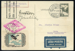 89455 1933 Gerle Földközi Tengeri Körrepülés Levelezőlap Rómába Küldve / Mediterranean Round Flight Postcard BUDAPEST -  - Used Stamps