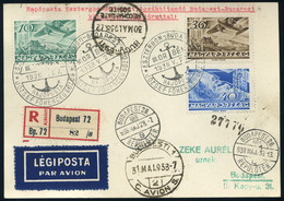 89485 1938. Esztergom-Budapest Hajóposta Járattal Továbbított, Ajánlott Légi Levelezőlap Romániába Küldve , Feladó Vevén - Used Stamps