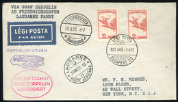 89510 1931. Zeppelin  Budapest-Friedrichshafen-Lausanne Fahrt Dekoratív Légi Levél New York-ba Címezve - Used Stamps