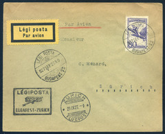 89500 BUDAPEST 1927 Légi Levél 'BUDAPEST - ZÜRICH' Légi Irányító Bélyegzővel,Repülő 80f / Airmail Cover To Zürich - Gebruikt