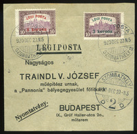 89629 SZOMBATHELY 1920.12.20. (2.dsz.) Légi Címszalag Légi Posta 3K + 8K Bérmentesítéssel / Airmail Wrapper Franked With - Used Stamps