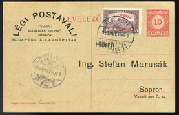 89621 BUDAPEST 1920. Légi Magán Díjjegyes Lap Sopronba Küldve - Used Stamps