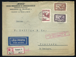 89642 BUDAPEST 1931. Ajánlott Légi Levél Repülő Három Színű Bérmentesítéssel Stuttgart>Freiburg - Used Stamps