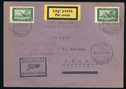 89678 1927 Légiposta Levél Repülő 2 X 12f Bérmentesítéssel ,légiposta Irányító Bélyegzéssel Kölnbe Küldve - Used Stamps
