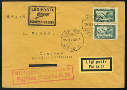 89600 1927 Légi Levél Drezdába Légi Irányító Bélyegzéssel / Airmail Cover To Dresden With 'BUDAPEST-DRESDEN' Airmail Can - Used Stamps