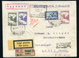 89677 1927 Expressz Ajánlott Légi Levél Lorchba 'BUDAPEST-MÜNCHEN' Légi Irányító Bélyegzéssel, (hajtóka Hiány) / Registe - Used Stamps