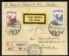 89619 1927 Légi Levél Svájcba 'BUDAPEST - ZURICH' Piros  Légi Irányító Bélyegzéssel - Gebruikt