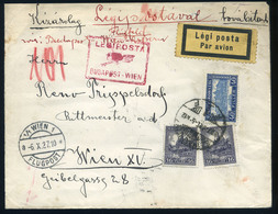 89644 1927.Légi Levél Bécsbe Küldve , Piros BUDAPEST-WIEN Légi Irányító Bélyegzéssel - Used Stamps