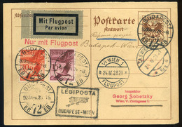 1928 Austrian Stationery Reply  Postcard With Return Letter Sent From Budapest! - Brieven En Documenten