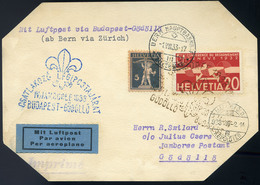 SCOUT ! SVÁJC 1933. Légi Levlap Előlap Rész, Gödöllőre Küldve, Cserkész , Csatlakozó Légipostajárat Bélyegzéssel - Used Stamps