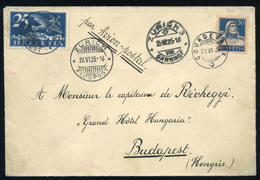 SWITZERLAND 1925. Decorative, Early Aerial Letter Sent To Budapest - Covers & Documents